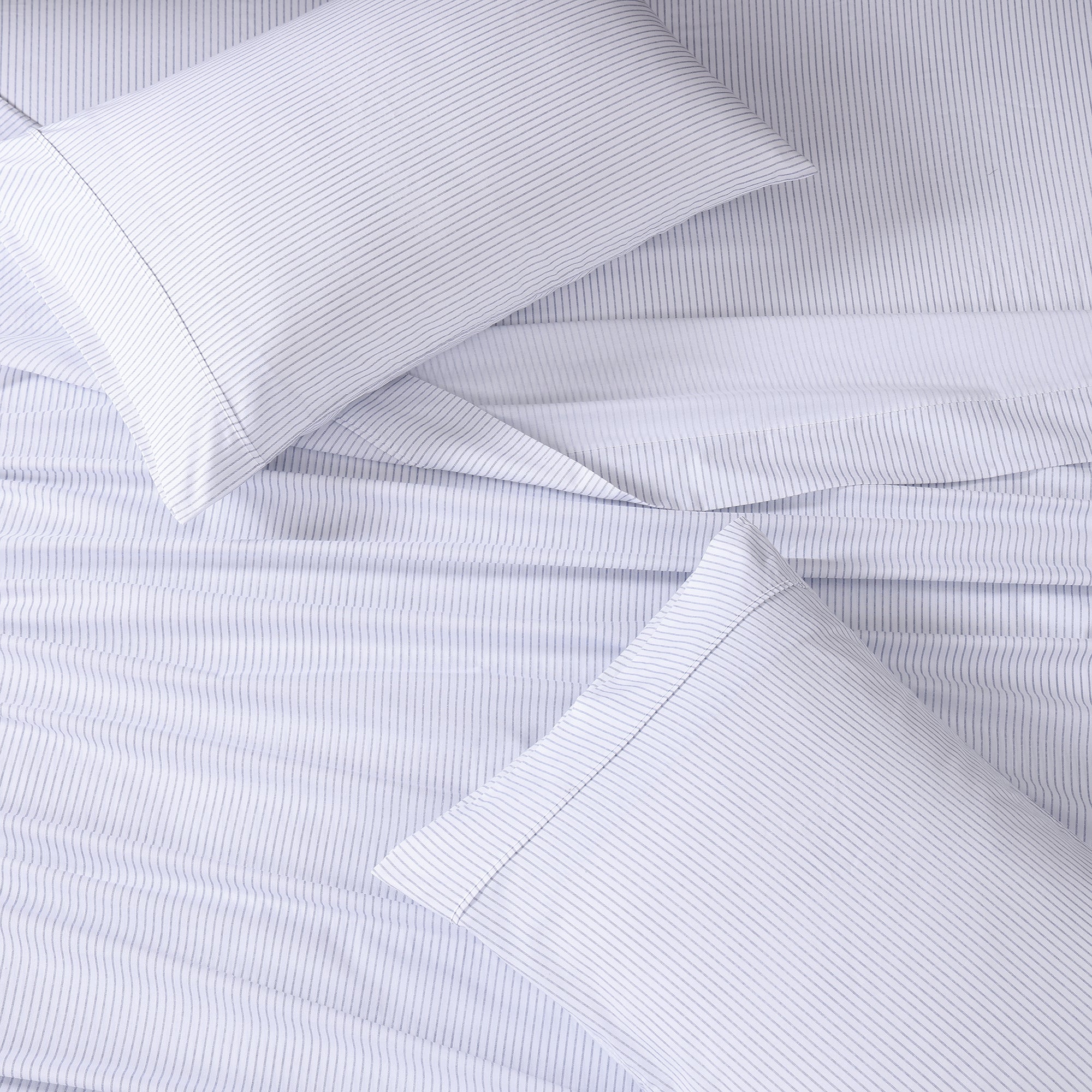 100% Organic Washed Cotton Sheet Set - Ticking Stripe Cobalt Blue